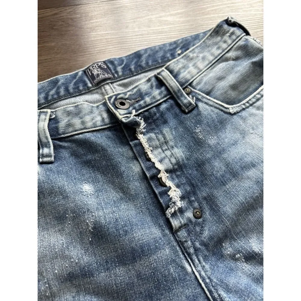 PRPS Demon Fit Mens Size 32 Distressed Button Fly Denim Jeans Light Wash